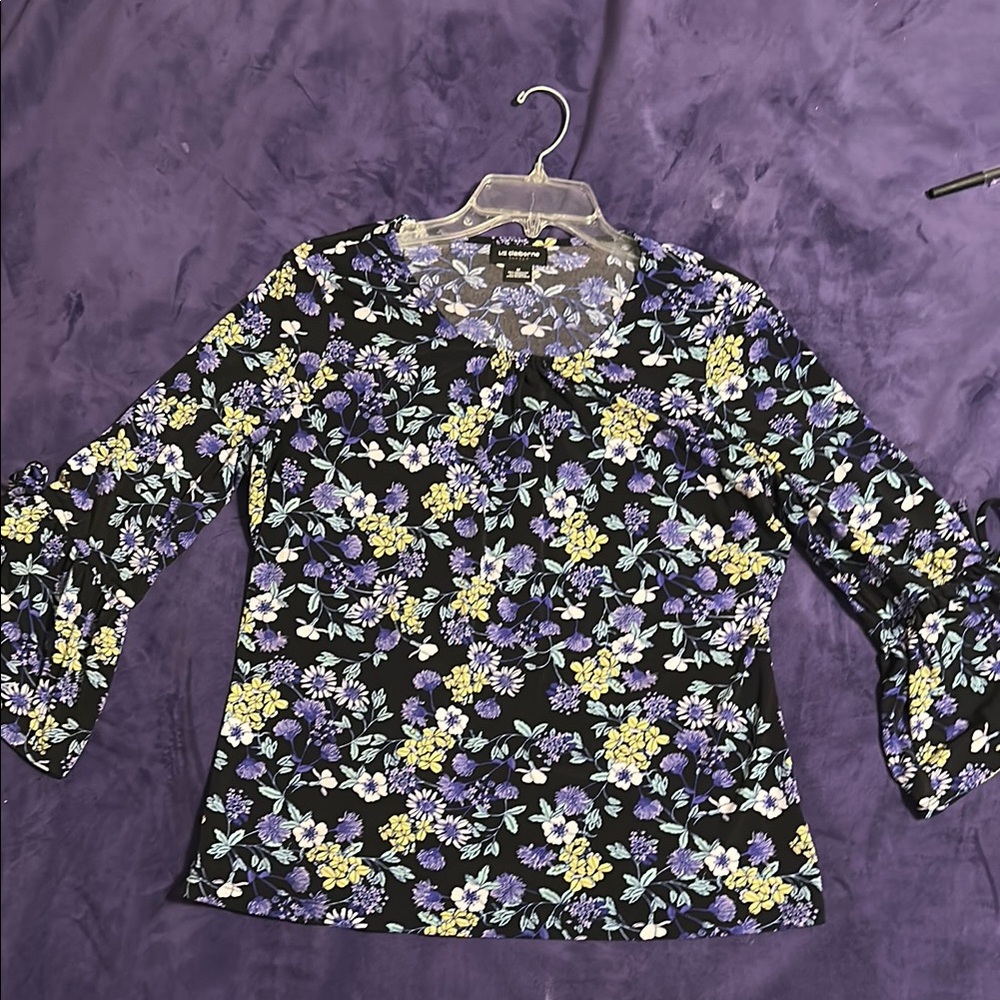 Floral Black & Purple Women's Top - MEDIUM